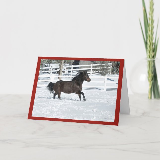 Mustang Horse Running in Snow Weihnachtskarte Karte (Vorderseite)