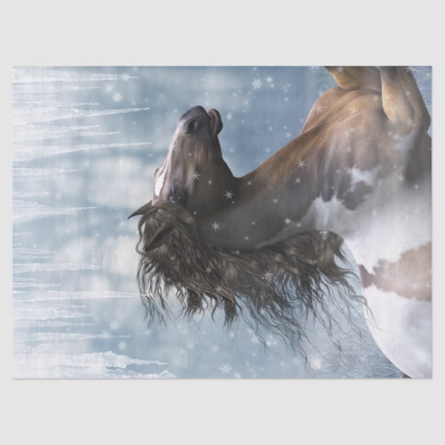 Mustang Pferd im Schnee Seidenpapier (Vorderseite)