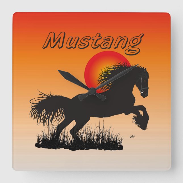 Mustang Pferdeliebhaber Quadratische Wanduhr (Vorderseite)
