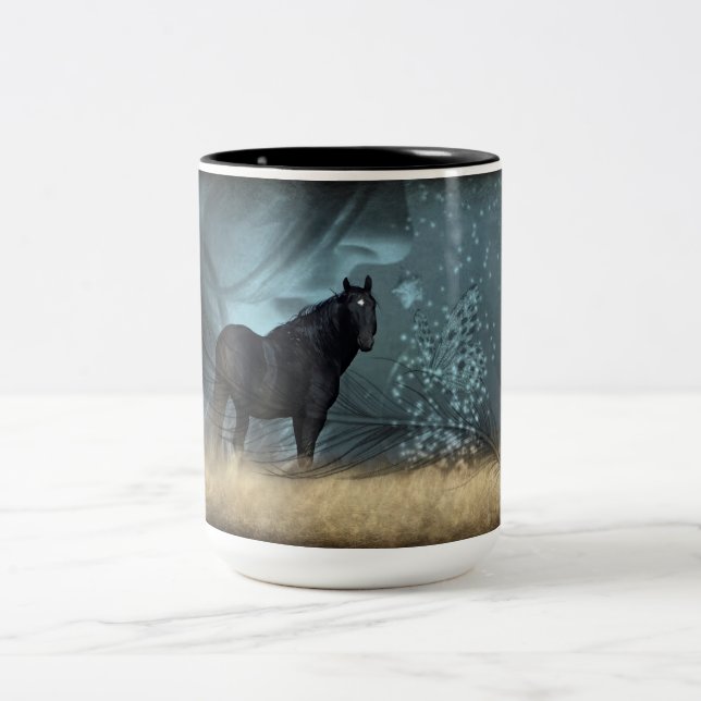 Mustang Wild Black Stallion und Cloud BeverageMug  Zweifarbige Tasse (Mittel)