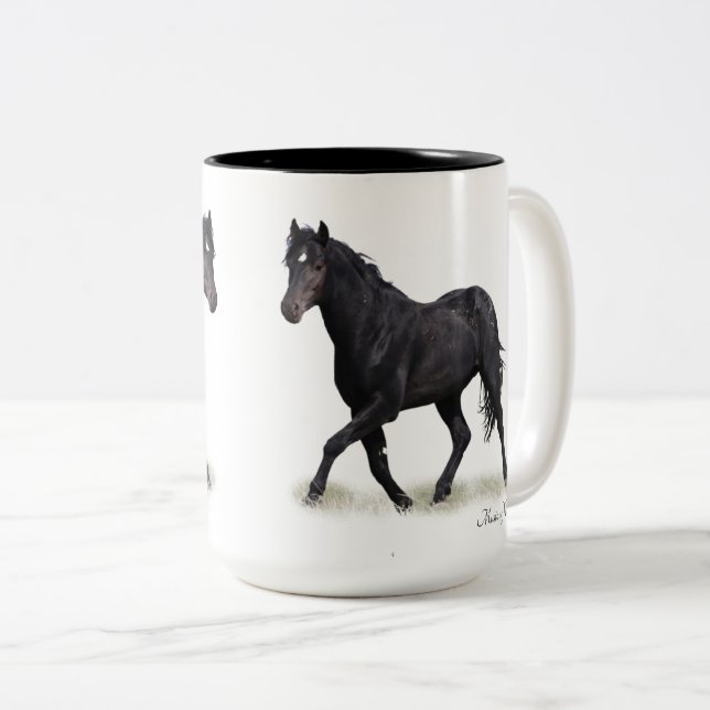 Mustang Wild Black Stallion und Cloud BeverageMug  Zweifarbige Tasse (VorderseiteRechts)