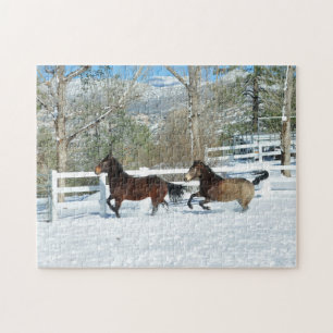 Mustangs laufen im Snow-Puzzle