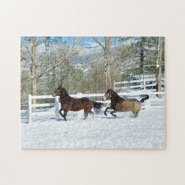 Mustangs laufen im Snow-Puzzle (Horizontal)
