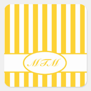 Mustard Autumnal Streifen mit Monogramm Quadratischer Aufkleber