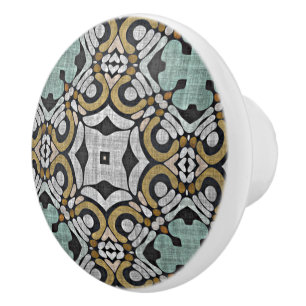 Mustard Brown Aquamarin Green Black Tribe Art Keramikknauf