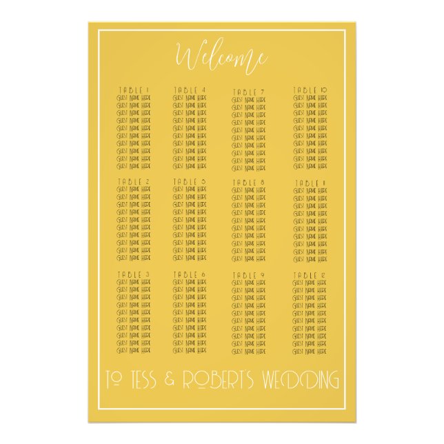 Mustard Gelbe Minimalistische Sitzkarte drucken Fotodruck (Vorne)