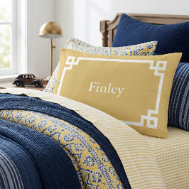 Mustard Greek Key Monogram Standard Pillow Case Kissenbezug