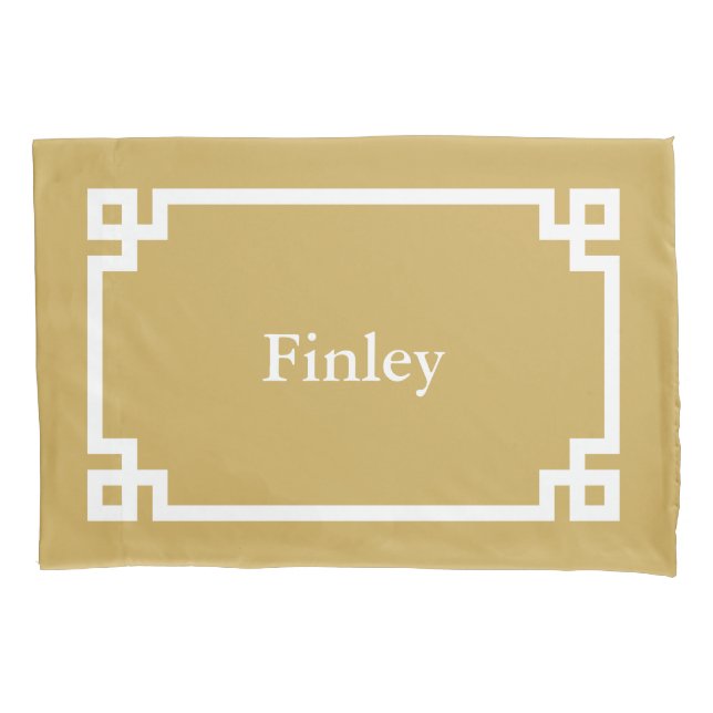 Mustard Greek Key Monogram Standard Pillow Case Kissenbezug (Vorderseite)