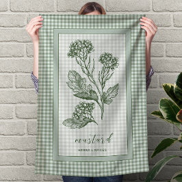 Mustard Herb Kitchen Towel – Green Gingham Border Geschirrtuch