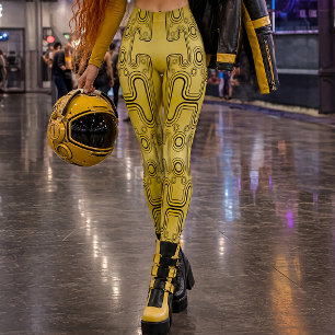 Mustard Mechanical Android 1980er Futuristic Robot Leggings