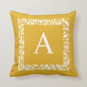 Mustard Monogram A Throw Kissen