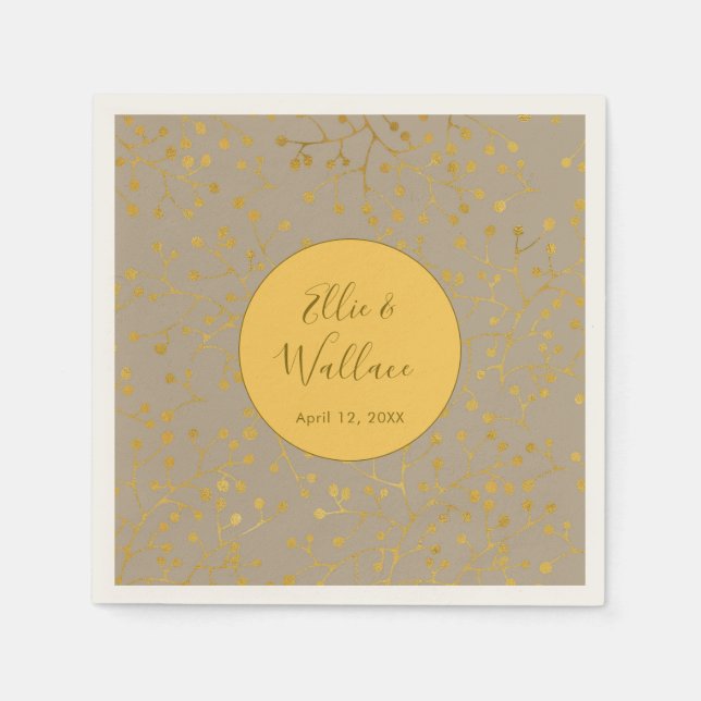 Mustard Spice Wedding Elegant Twig Pattern Serviette (Vorderseite)