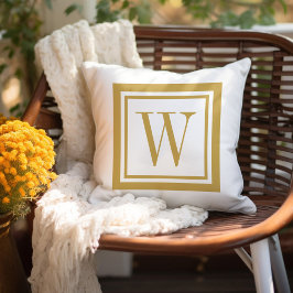 Mustard und White Classic Square Monogramm Kissen