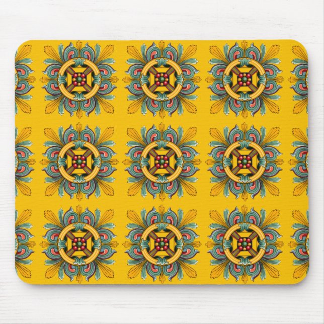 Mustard Viktorianisch Tile Design Mousepad (Vorne)