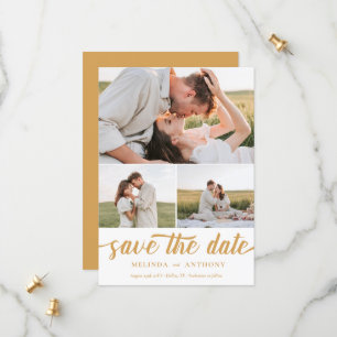 Mustard White EleganBold Fett Script Foto Collage Save The Date
