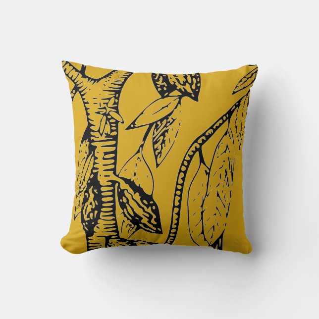 Mustard Yellow & Black Cacao Tree Kissen (Vorderseite)