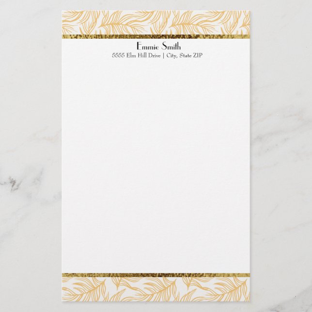 Mustard Yellow Blätter und Gold Custom Stationery Briefpapier (Vorderseite)