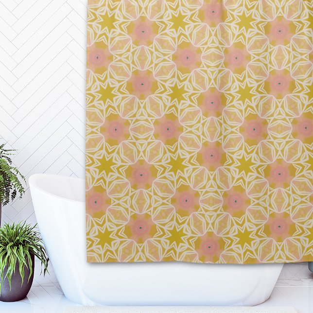 Mustard Yellow Bohemian Geometric  Duschvorhang (Yellow Pink Bohemian Geometric Medallion Shower Curtain)