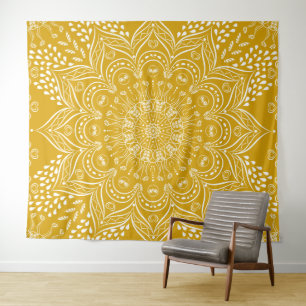 Mustard Yellow Boho Mandala Wandteppich