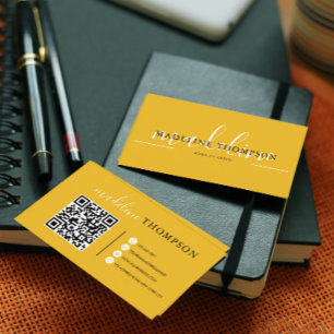 Mustard Yellow Calligraphy Script QR-Code Visitenkarte