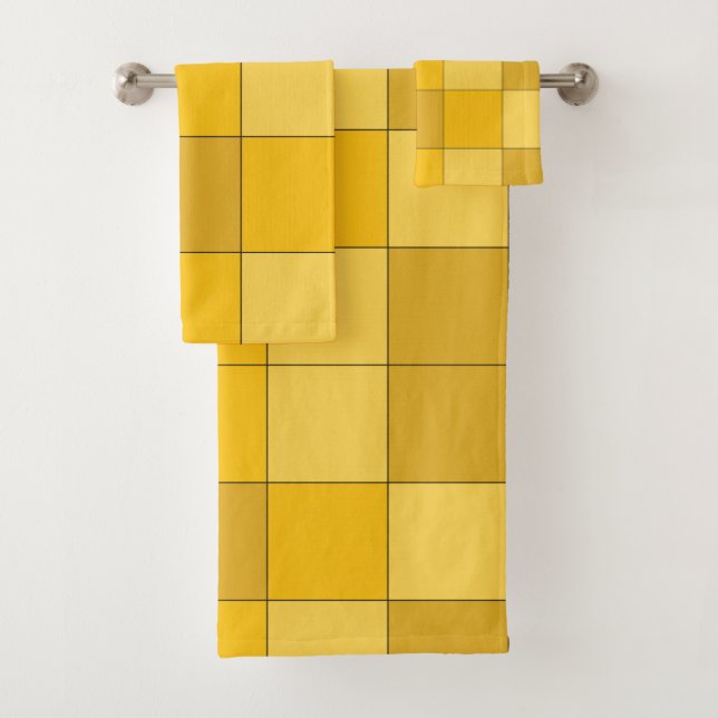 Mustard Yellow Checkerboard Mustard Badhandtuch Set (Insitu)