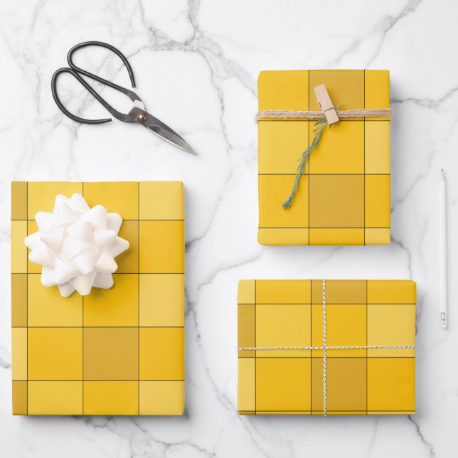 Mustard Yellow Checkerboard Mustard Geschenkpapier Set (Vorderseite)