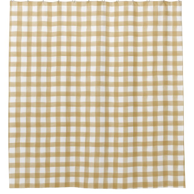 Mustard Yellow English Country Karo Kariert Duschvorhang (Vorderseite)