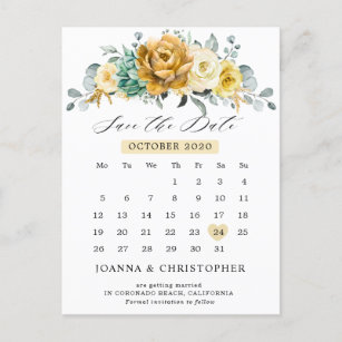 Mustard Yellow Floral Sage Greenery Save the Date Postkarte