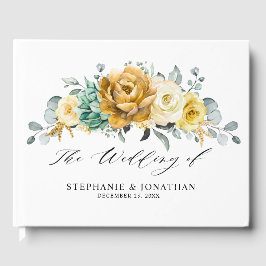 Mustard Yellow Floral Sage Grüne Moderne Hochzeit Gästebuch