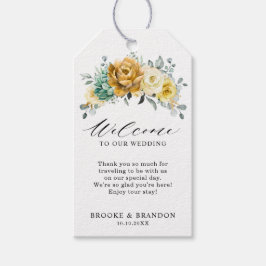Mustard Yellow Floral Sage Grüne Moderne Hochzeit Geschenkanhänger