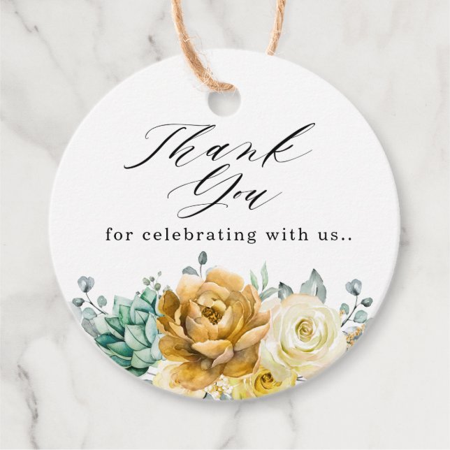 Mustard Yellow Floral Sage Grüne Moderne Hochzeit Geschenkanhänger (Vorderseite)