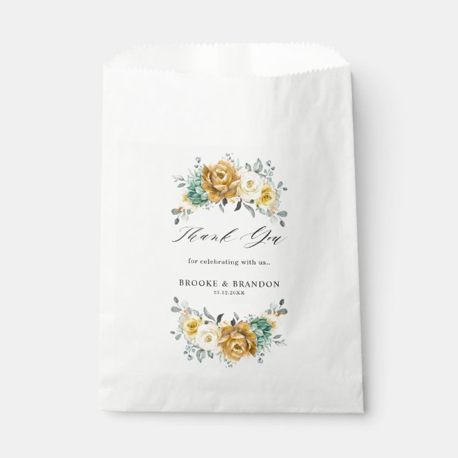Mustard Yellow Floral Sage Grüne Moderne Hochzeit Geschenktütchen (Vorderseite)