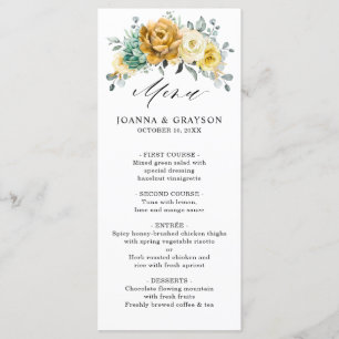 Mustard Yellow Floral Sage Grüne Moderne Hochzeit Menükarte