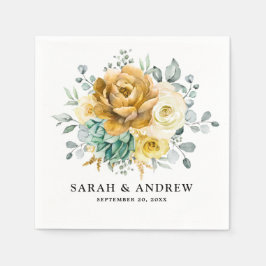 Mustard Yellow Floral Sage Grüne Moderne Hochzeit Serviette