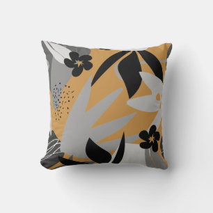 Mustard Yellow & Gray Abstrakte Blätter Kissen