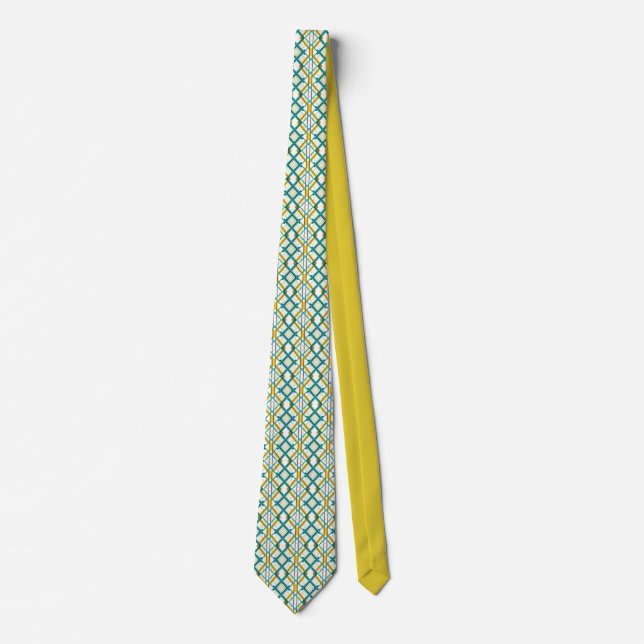 Mustard Yellow Green Blue Lila Geometric Muster Krawatte (Vorderseite)