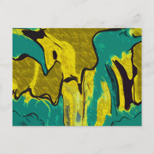 Mustard Yellow Jade Green Abstrakt Postkarte