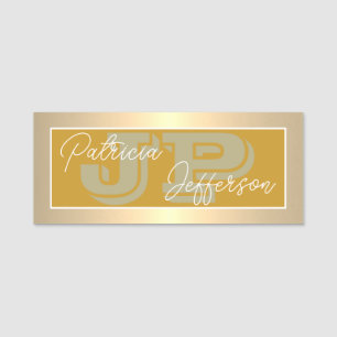 Mustard Yellow & Luxury Gold Monogram Beruflich Namensschild