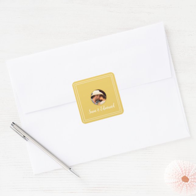 Mustard Yellow Minimalistisch - Foto - Dankeschön- Quadratischer Aufkleber (Umschlag)