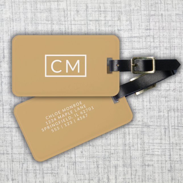 Mustard Yellow Modern Monogram Simple Initials Gepäckanhänger (Von Creator hochgeladen)