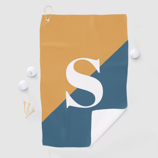 Mustard Yellow Navy Blue Monogram Golfhandtuch (Insitu)