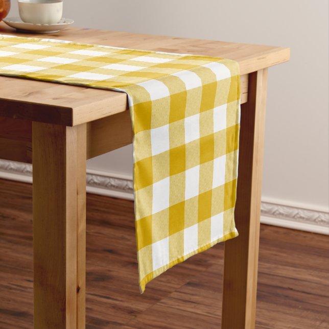 Mustard Yellow Plaid Gingham Retro Table Runner Kurzer Tischläufer (Beispiel)