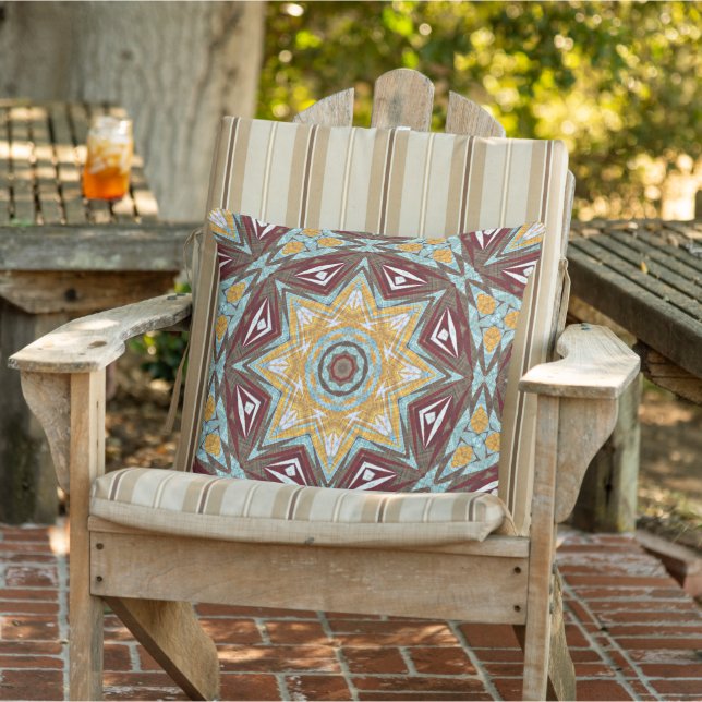 Mustard Yellow Red Brown Aqua Mandala Kissen (Stuhl )