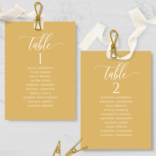 Mustard Yellow Seating Plan Cards mit Gästennamen (Von Creator hochgeladen)