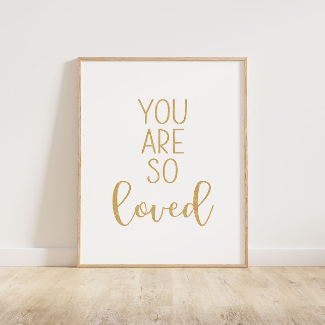 Mustard Yellow Sie sind so geliebt Poster (You Are So Loved typography quote print in mustard yellow.)