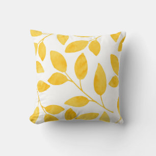 Mustard Yellow Watercolor-Blätter Kissen