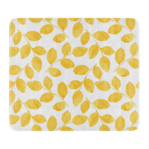 Mustard Yellow Watercolor Blätter Muster Schneidebrett