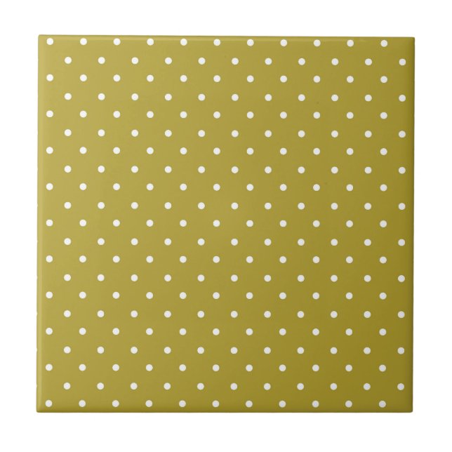  Mustard yellow white polka dots pattern  Fliese (Vorderseite)
