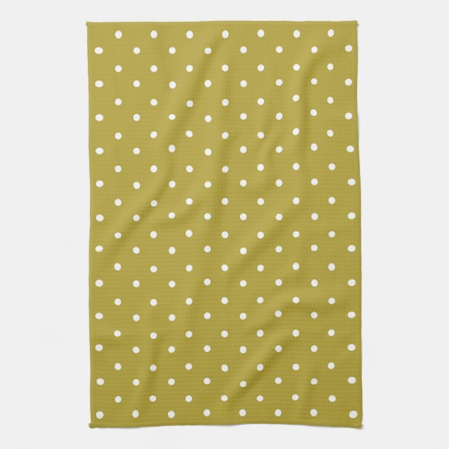  Mustard yellow white polka dots pattern  Geschirrtuch (Vertikal)