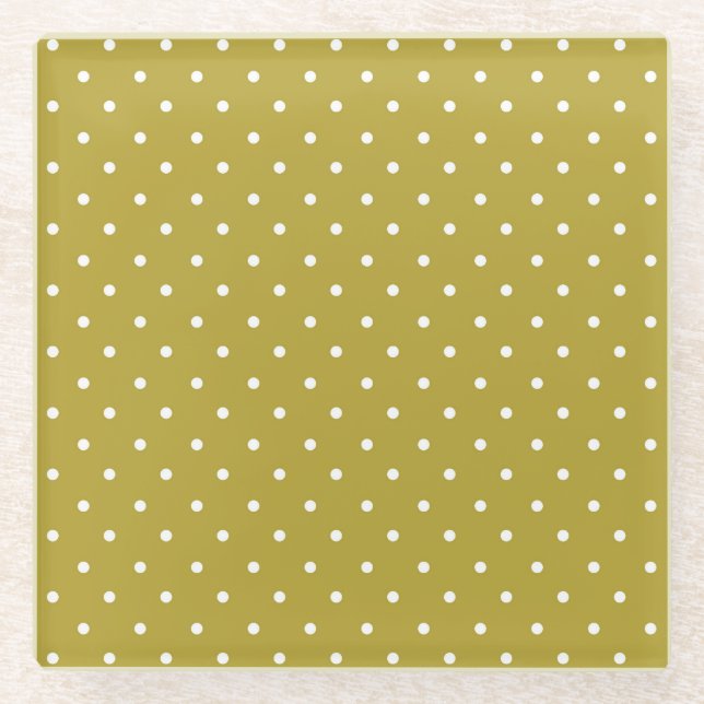 Mustard yellow white polka dots pattern  Glasuntersetzer (Vorderseite)